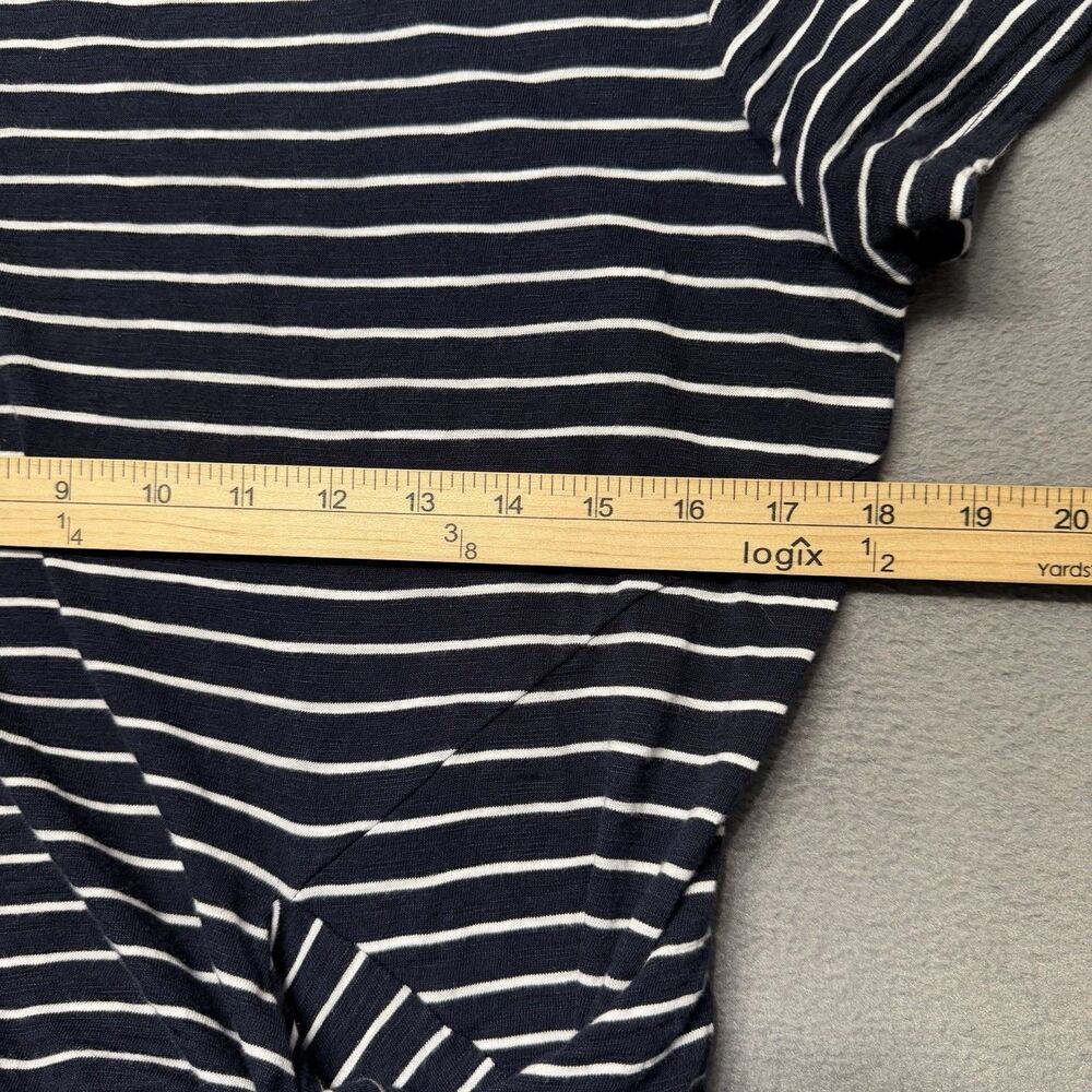 Chicos Womens Size 1 US 8/10 Navy Striped Tie Waist Short Sleeve Dress Stretch - Picture 7 of 8